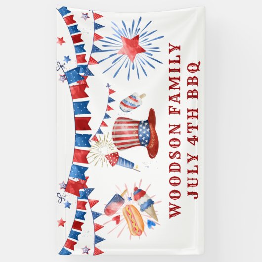Juli 4e Familienaam BBQ Banner (Verticaal)