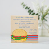 Juli 4e Striped BBQ Cookout nodigt uit Kaart (Staand voorkant)