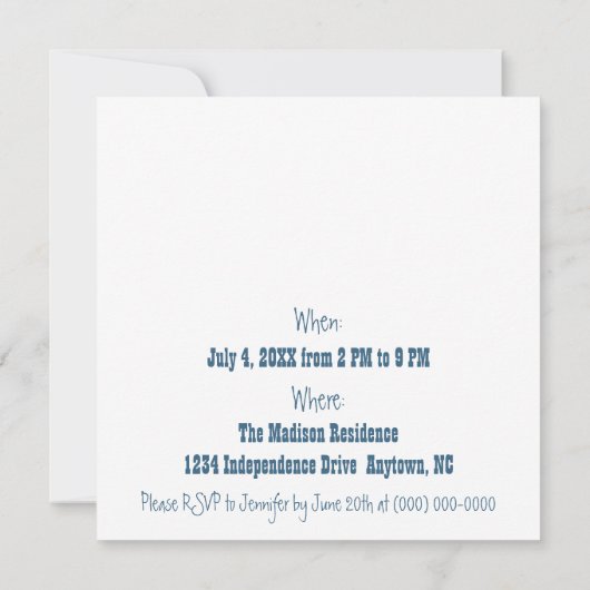 Juli 4e Vuurwerk nodigt uit Kaart (Achterkant)