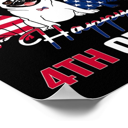 Juli Amerikaanse vlag Drie Rood Wit Pug Blauw Vuur Poster (Hoek)