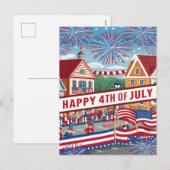 Juli banner te midden van feestelijk vuurwerk feestdagenkaart (Voorkant / Achterkant)