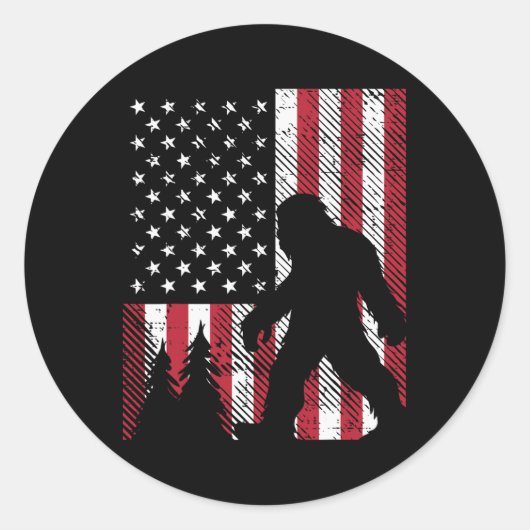 Juli Bigfoot Sasquatch Amerikaanse vlag Patriottis Ronde Sticker (Voorkant)