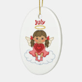 Juli Birthstone Angel Brunette Keramisch Ornament (Links)