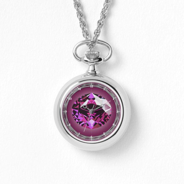 Juli Birthstone ronde Ketting, verzilverd Horloge (Voorkant)