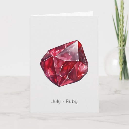 Juli Birthstone Ruby Happy Birthday Kaart (Voorkant)