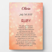 Juli Birthstone Ruby Tabletop Plaque met Easel Fotoplaat (voorkant)