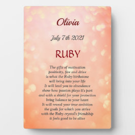 Juli Birthstone Ruby Tabletop Plaque met Easel Fotoplaat