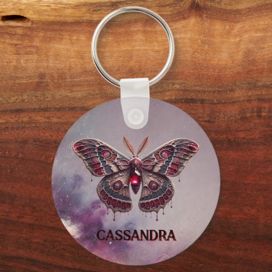 Juli Birthstone Sleutelhanger - Ruby Moth Design (Voorkant)
