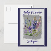 Juli Bloem Larkspur Bloemen Briefkaart (Voorkant / Achterkant)