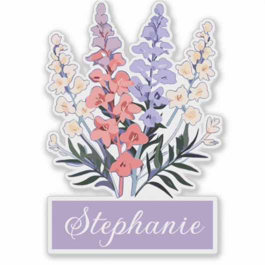 Juli Geboorte Bloem Aangepaste Naam Sticker (Voorkant)