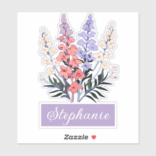 Juli Geboorte Bloem Aangepaste Naam Sticker (Vel)