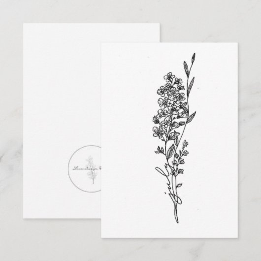 Juli geboorte bloem verjaardagskaart, larkspur notitiekaartje (Voorkant / Achterkant)