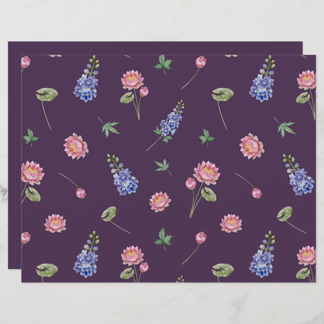 Juli Geboorte Bloemen Larkspur Water Lily Scrapboo (Voorkant / Achterkant)