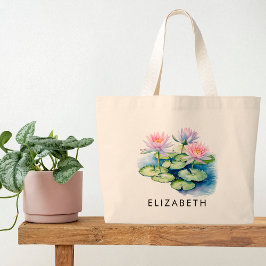 Juli Geboorte Maand Bloem Gepersonaliseerde Gift v Grote Tote Bag