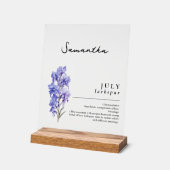 Juli Geboorte Maand Bloem Larkspur gepersonaliseer Acryl Bord (Hoek)