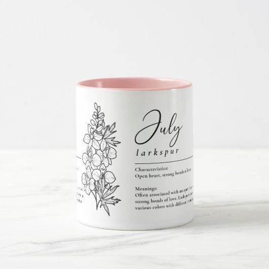 Juli Geboorte Maand Bloem Larkspur Minimalist Mok (Midden)