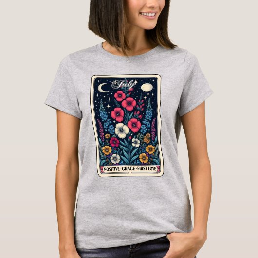Juli Geboorte Maand Bloem Larkspur T-shirt (Voorkant)