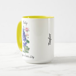 Juli Geboortebloem Larkspur en Waterlelie Mok