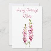 Juli geboortebloem Larkspur Waterverf Bloemen Feestdagenkaart (Voorkant)