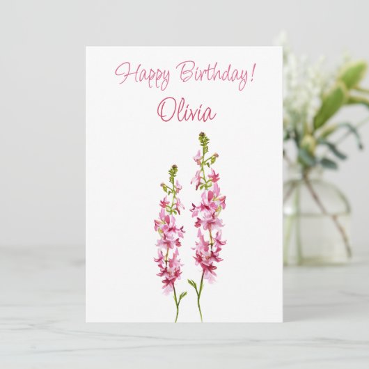 Juli geboortebloem Larkspur Waterverf Bloemen Feestdagenkaart (Staand voorkant)