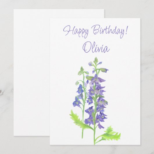 Juli geboortebloem Larkspur Waterverf Bloemen Feestdagenkaart (Voorkant / Achterkant)