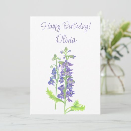 Juli geboortebloem Larkspur Waterverf Bloemen Feestdagenkaart (Staand voorkant)