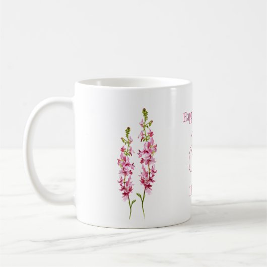 Juli geboortebloem Larkspur Waterverf Bloemen Koffiemok (Links)