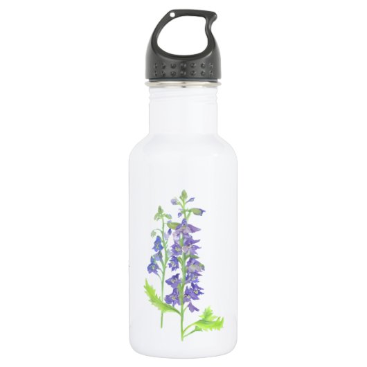 Juli geboortebloem Larkspur Waterverf Bloemen Waterfles (Voorkant)