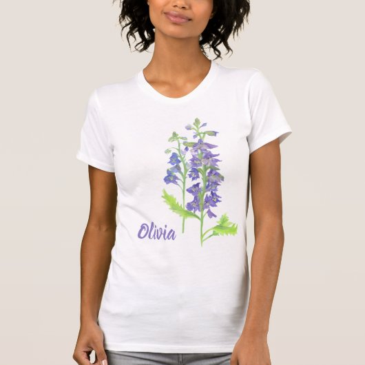 Juli geboortebloem Larkspur Waterverf T-shirt (Voorkant)
