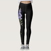 Juli Geboortebloem, Paarse Larkspur op Zwart Leggings (Voorkant)