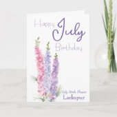 Juli Geboortedatum Larkspur Kaart (Voorkant)