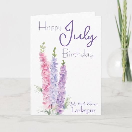 Juli Geboortedatum Larkspur Kaart (Voorkant)