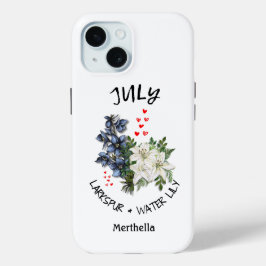 JULI Geboortemaand Bloem Aangepaste naam iPhone 15 Case