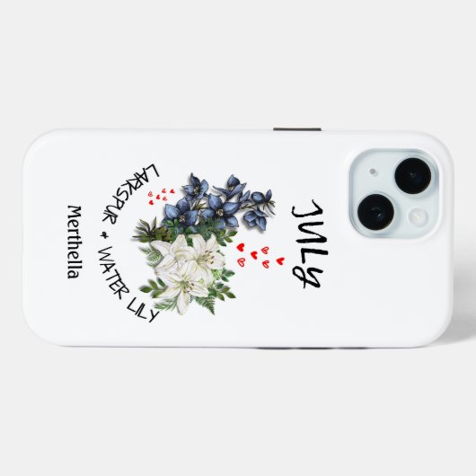 JULI Geboortemaand Bloem Aangepaste naam Case-Mate iPhone Case (Achterkant (horizontaal))