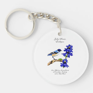 Juli Geboortemaand Bloem Blauwvogel en Larkspur Sleutelhanger