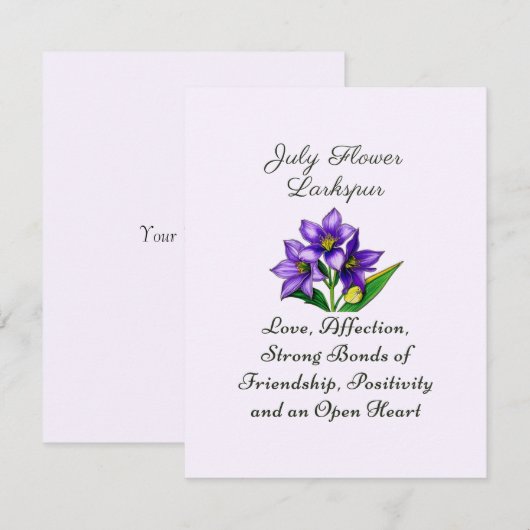 Juli Geboortemaand Bloem Larkspur Floral Art (Voorkant / Achterkant)