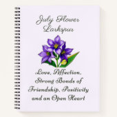 Juli Geboortemaand Bloem Larkspur Floral Art Notitieboek (Voorkant)