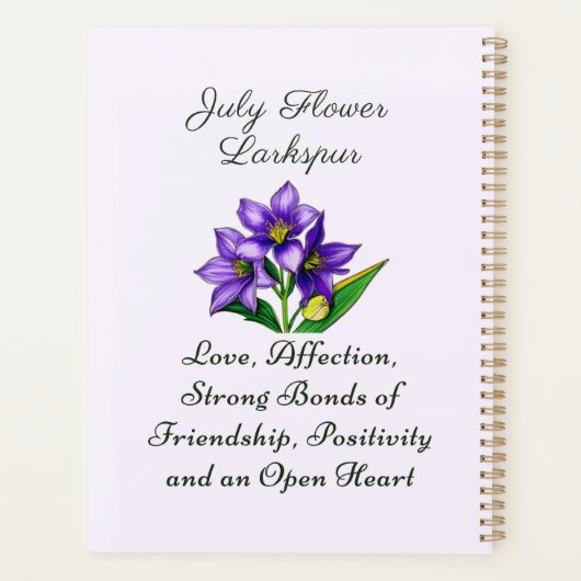 Juli Geboortemaand Bloem Larkspur Floral Art Planner (Achterkant)