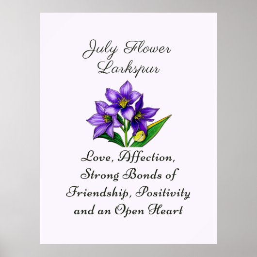 Juli Geboortemaand Bloem Larkspur Floral Art Poster (Voorkant)