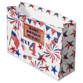 Juli Gelukkige Verjaardag Voeg Naam Patriottische Groot Cadeauzakje (Achterkant Gekanteld)