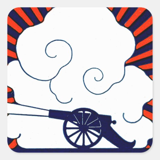 Juli het 4e  kanon artillerie patriottisch vierkante sticker (Voorkant)