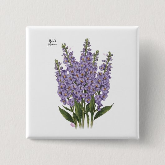 Juli Larkspur Bloom - Gepersonaliseerd verjaardags Vierkante Button 5,1 Cm (Voorkant)