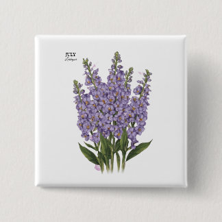 Juli Larkspur Bloom - Gepersonaliseerd verjaardags Vierkante Button 5,1 Cm