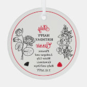 Juli Larkspur en Water Lily Verjaardag Keepsake Glas Ornament (Achterkant)