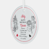 Juli Larkspur en Water Lily Verjaardag Keepsake Glas Ornament (Voorkant links)