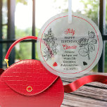 Juli Larkspur en Water Lily Verjaardag Keepsake Glas Ornament<br><div class="desc">Juli heeft eigenlijk twee bloemen en twee edelstenen in de viering van verjaardagen voor deze maand: bloemen - larkspur en waterlelie; edelstenen - robijn en onyx. Dit ontwerp is voorzien van alle. Dit ontwerp is voorzien van details in wit, zwart en rood. We hebben het gekoppeld aan een "Happy Birthday"...</div>