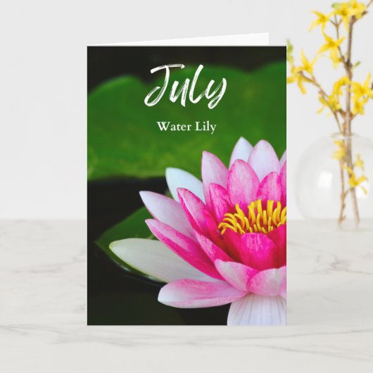 Juli Levendig Roze Water Lelie Geboorte Maand Bloe Kaart (Gele Bloem)