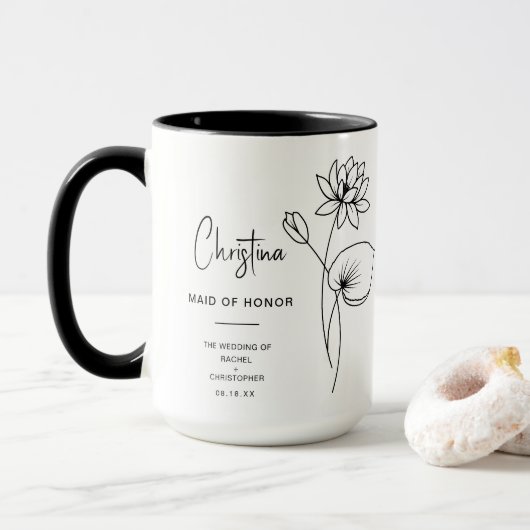 Juli Maid of Honor | Waterlelie Geboortebloem Mok (Met donut)