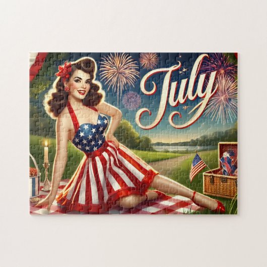 Juli Onafhankelijkheids-Pin-Up Viering Legpuzzel (Horizontaal)