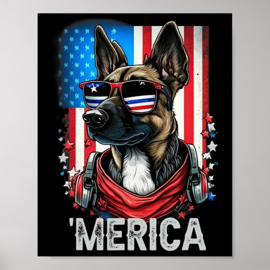 Juli Patriottische Belgische Malinois hond Amerika Poster (Voorkant)